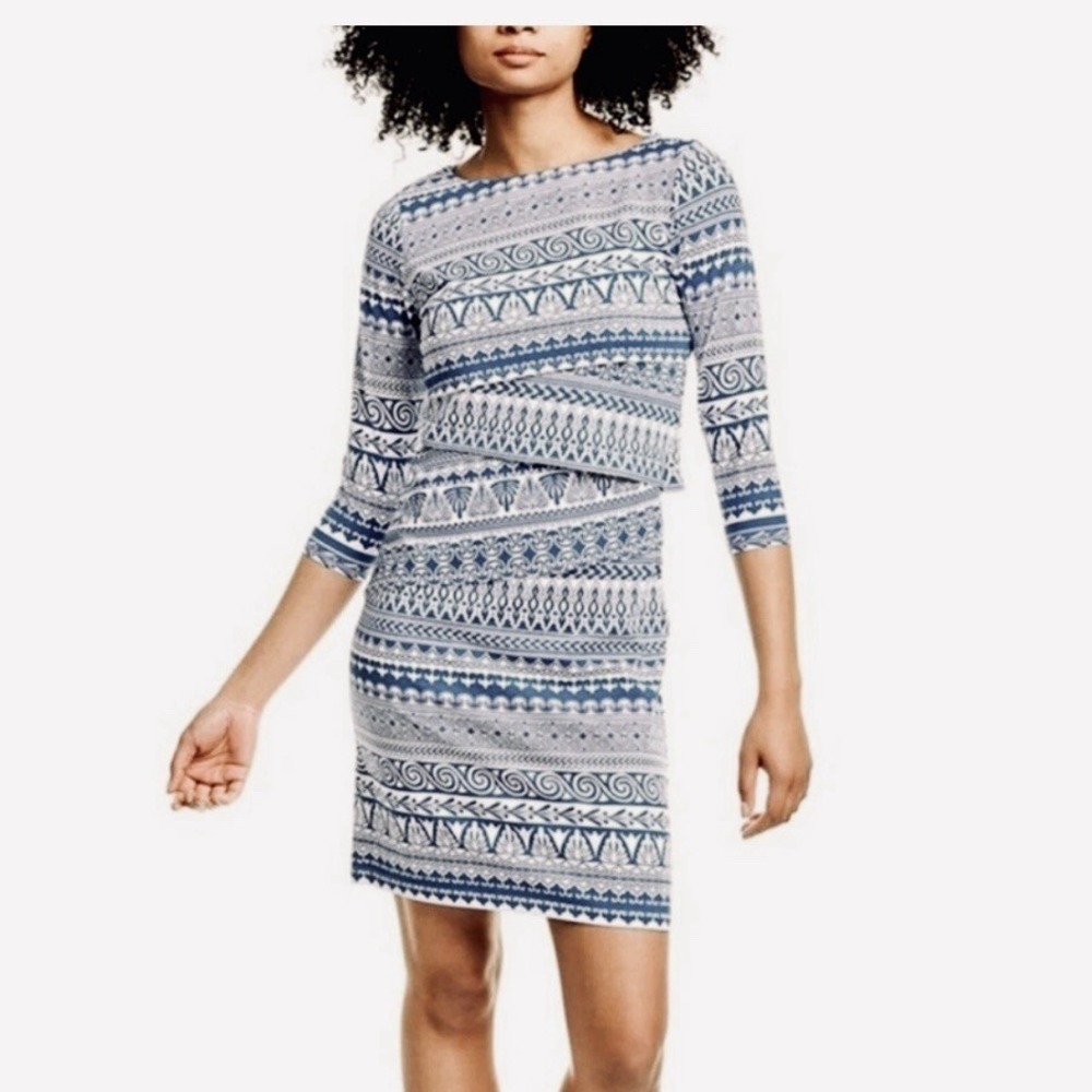 J. McLaughlin Blue White Geometric Catalina Cloth Nicola Dress MEDIUM